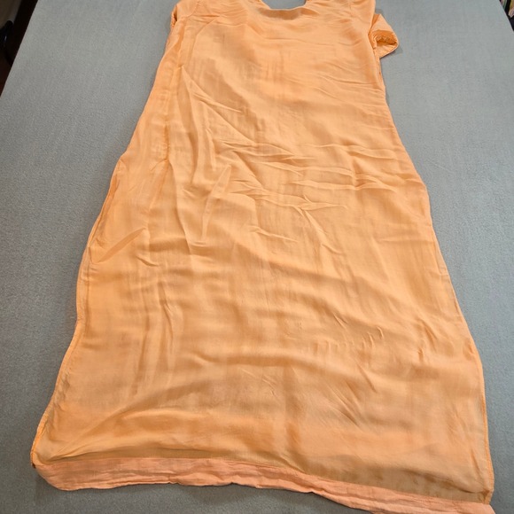 Peach Embroidered Kurta Tunic Women Long Sleeve Floral Sequin Scalloped Hem - Picture 8 of 9